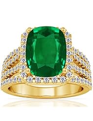 14K Yellow Gold Cushion Cut Emerald Ring With Sidestones (GIA Certificate)