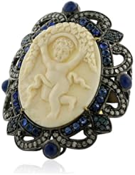 18kt Yellow Gold Diamond Pave Gemstone Ring Silver Antique Style Jewelry