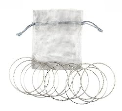Bracelet - B328 - 12 Pc Asst. Bangle Set ~ Plain, Etched and Twisted in Silver Tone - 70mm + Silver Organza Gift Bag