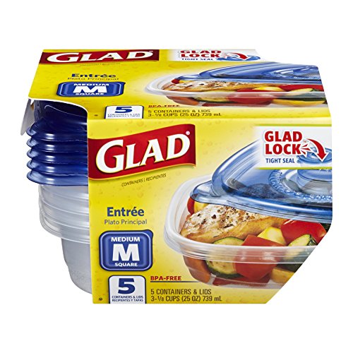 Glad Food Storage Containers, Entree, 25 Ounce, 5 Count (Pack of 6)