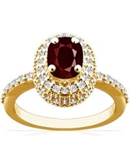 18K Yellow Gold Cushion Cut Ruby Ring With Sidestones
