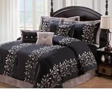 Luxury Home 7-Piece Menlo Park Comforter Set, Black, Queen