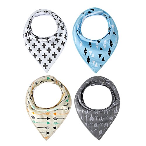 Nibble Baby Bandana Drool Bibs Unisex 4-Pack Absorbent Cotton Cute Baby Gift for Boys & Girls (Arrows & Triangles Set)