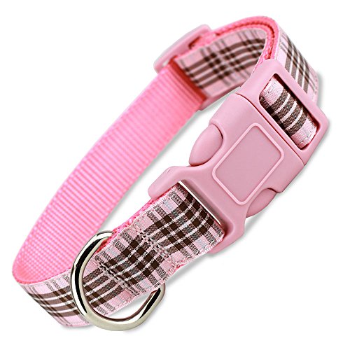 Pink Plaid Furberry Plaid Dog Collar, Large (1