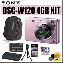 Sony Cybershot DSCW120 7.2MP Digital Camera (Pink) Plus 4GB Accessory Kit