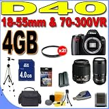 Nikon D40 6.1MP Digital SLR Camera with Nikon 18-55mm f/3.5-5.6 ED II AF-S DX Zoom-Nikkor Lens Kit and Nikon 70-300mm f/4.5-5.6G VR AF-S IF-ED Zoom-Nikkor Lens PLUS 4GB SDHC Memory Card - Extra Lithium Ion Battery - TWO Ultraviolet UV Filters - Full Size Tripod - D40 (25420) BigVALUEInc Accessory 2-Lens Saver Bundle + MORE!
