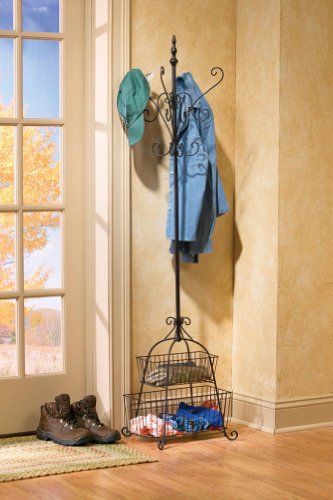Scrolled Hooks Metal Coat Rack With Bottom Baskets by Collections Etc Image Scrolled Hooks Metal Coat Rack With Bottom Baskets by Collections Etc