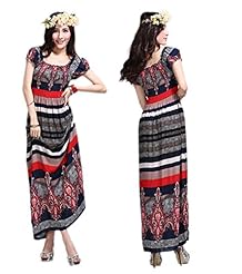 Puff Sleeves Elasticized   Waistline Floral Print Fitted Short Summer Cotton Flared-Skirt Party Dress 