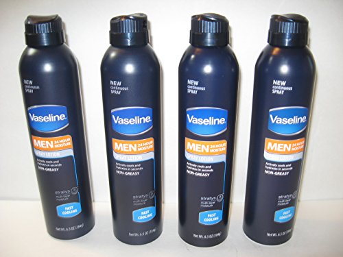 4 Pack Vaseline Men Moisturizing 24 Hour Spray Lotion, Fast Cooling 6.5 OZ
