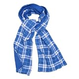 Royal Blue Silver Plaid Check Flannel Fleece Scarf