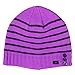 Womens Purple Stripe Button Beanie Hat Knit Active Stocking Cap