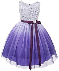 Girls Fitted Tulle Tea Length Spring Summer Sleeveless Flower-Girl Dress  With a Ribbon 