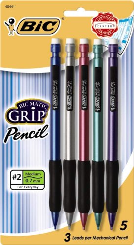 BIC Matic Grip Mechanical Pencil, Medium Point (0.7 mm), 5 Pencils