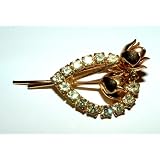 VintageFlowersInOvalBroochWithChampagneColoredRhinestones