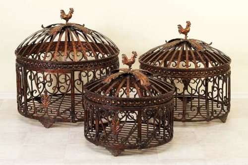 Rooster-Designed Metal Birdcages Set of 3