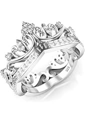 925 Sterling Silver Cubic Zirconia Princess Crown CZ Band Ring