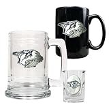 NHL Nashville Predators 15-Ounce Tankard, 15-Ounce Ceramic Mug & 2-Ounce Shot Glass Set - Primary Logo