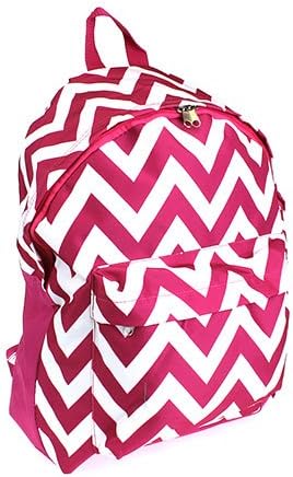 Womens Chevron Print Nylon Backpack School Gym Travel Book Bag (Pink/White)