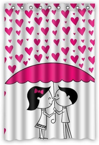 Valentine Series Custom Waterproof Fabric Bathroom Couple take umbrella Love Heart Rain Shower Curtain 48" x 72"