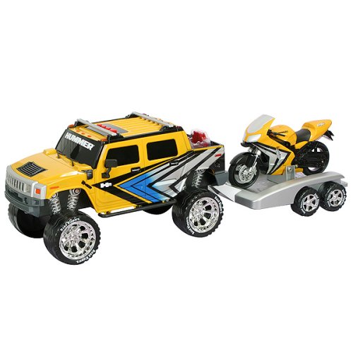 Childrens Toyshop  Toys : Hummer H2 and Motorcycle Trailer Set