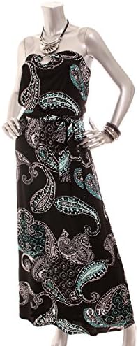 White House Black Market Paisley Maxi Dress Size XL Black Teal White Gray