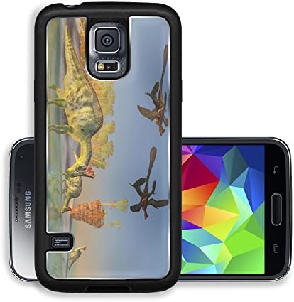 Liili Premium Samsung Galaxy S5 Aluminum Case Olorotitan in Swamp A family of dinosaurs eat duckweed large as two Archaeopteryx birds fly over Image ID 21763341