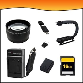 Deluxe Accessory Battery and Charger Package Kit for Canon VIXIA HFM50/HFM500/HFM52 Full HD Camcorders includes BP727 Battery + BP727 Charger + 16GB SD Memory Card + USB SD Card Reader + Camcorder Action Grip Handle + Telephoto)