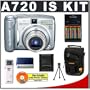 Canon PowerShot A720 IS 8.0 Megapixel Compact Digital Camera with 6x Optical Zoom + High Speed USB 2.0 SecureDigital (SD) Card Reader + (4) - 2700mAh AA NiMH Rechargeable Batteries w/5 Hour 110-220v Charger + Digital Camera Case