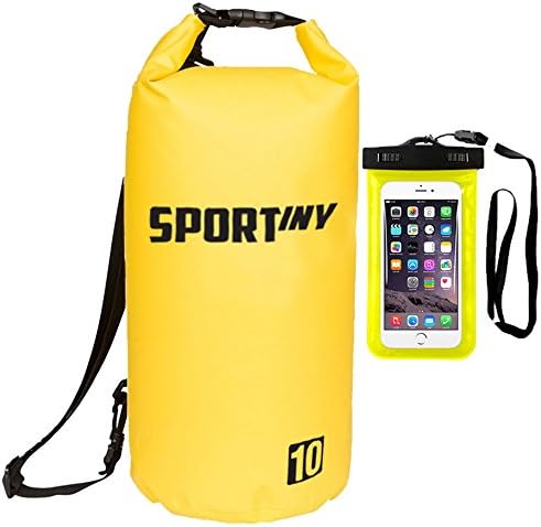 Waterproof Dry Bag - Premium 10L Roll Top Sportiny Waterproof Bag for Camping, Kayaking, Boating, Canoeing, Hiking and Beach with Free Bonus Waterproof Bag For Phone
