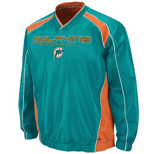 NFL Men's Miami Dolphins Coach's Choice II Long Sleeve Lightweight Dobby Pullover Trainer (Aqua/Dark Orange/White, Medium)