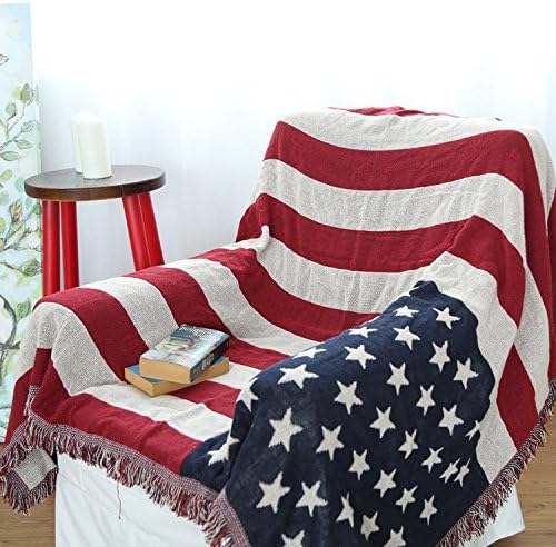 High Quality Retro Cotton Jacquard Knitting Slipcover Autumn &amp; Winter Soft Thick Cotton Non-slip Sofa Backrest Towel Soft Warm Blanket Size:130×180cm (American Flag)