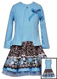 New Turquoise Brown Rose Circle Dress with Cardigan ~ Christmas Holiday 2T to 6X Girls
