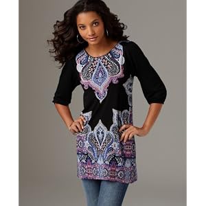 Cha Cha Vente Top, Three Quarter Sleeve Scarf Print Tunic