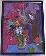 Floral on Blue Table By Carmel Artist Victor Di Gesu, Original Oil Painting on Board - Framed Artwork