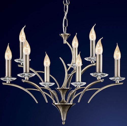 9 Arm Pendant Light in Antique Brass with Crystal Decoration