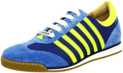 DSQUARED2 Men's New Runner Vitello Sport Sneaker,Blue Giallo,42.5 EU/10.5 M US