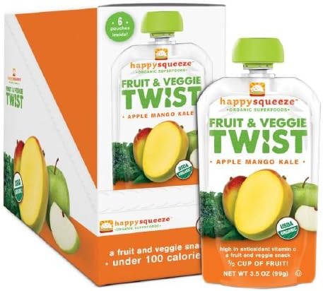 Happy Squeeze Organic Superfood Fruit & Veggie Twist, Apple, Mango & Kale 3.5 oz (99.22 g)(pack of 3)
