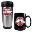 Detroit Pistons NBA Stainless Steel Travel Tumbler & Black Ceramic Mug Set - Primary Logo by Great American Products