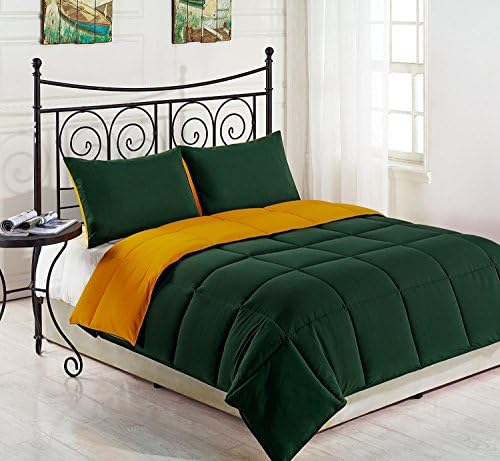 3 Piece Reversible Down Alternative Comforter Set Medium Weight, King/Cal King, Green/Yellow
