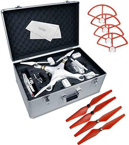Ultimaxx Aluminum Hard-Shell Case with Adjustable Foam Fits with All DJI Phantom Drone Models/Series 1+2+3 and Extra Ulitmax Accessories+4x Self-Tightening Red Props+Snap-On/Off Guards!