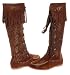 CHRISTIAN AUDIGIER Ed Hardy Womens Fringe Suede Moccasin Knee Boots Shoes Brown/Gold