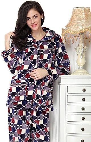 Genshion Womens Couples Long Sleeve Plaid Flannel Matching Pajamas L Purple