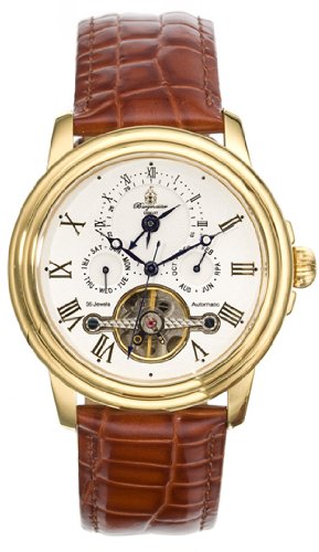 Burgmeister Trafalgar BM128-285 Herren Automatik Uhr Leder braun wei&szlig; Tag/Datum/Monat/2. Zeitzone offene Unruh