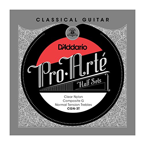 D’Addario Guitar Strings - Pro-Arte Nylon Guitar Strings - CGN-3T - Classical Guitar Strings - Half Sets, Normal Tension, Clear Nylon w/Composite G