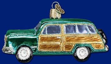 #!Cheap WOODY WAGON Retro Car Glass Ornament Old World Christmas NEW Lots of Fun