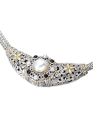 Enchanta Collection Sterling Silver and Gold Necklace With Pearl And Black Onyx