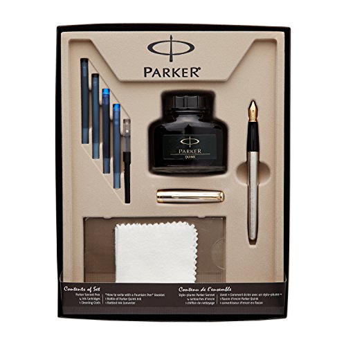 Parker parker stainless steel with golden trim, fountain pen, med…
