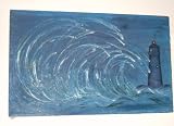 VINTAGE FOLK ART LIGHTHOUSE PAINTING ON STRETCHED CANVAS 16