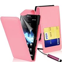 SUPERGETS® Sony Xperia S Premium Quality Top Flip Leather Case Covers Includes Screen Protector , High Capacitive Touch Screen Stylus and Polishing Cloth Baby Pink