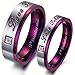 INBLUE Men,Women's Wide 4mm 6mm Stainless Steel Band Ring CZ Silver Tone Purple Couple Wedding Promise
